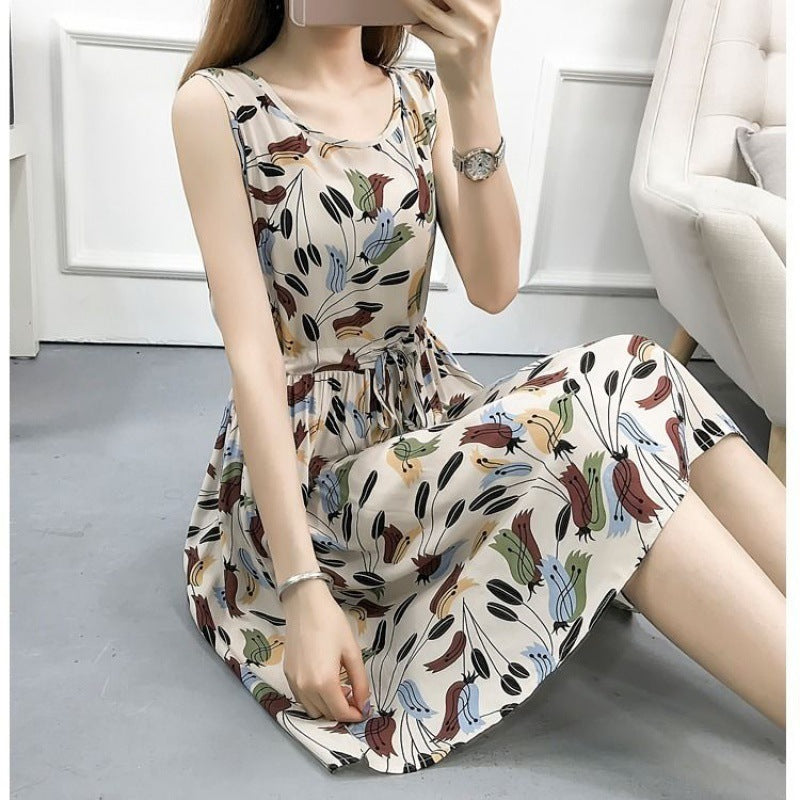 Women's Mid-length Plus Size Slimming Drawstring Sleeveless Vest Dress