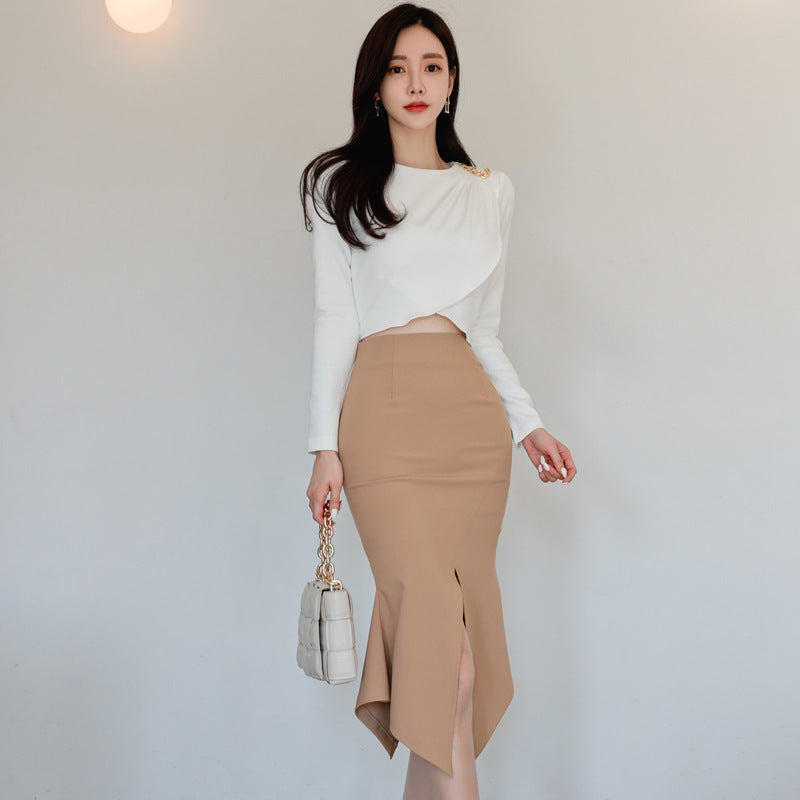 New Ladies Slim Top Slit Pack Hip Skirt Suit