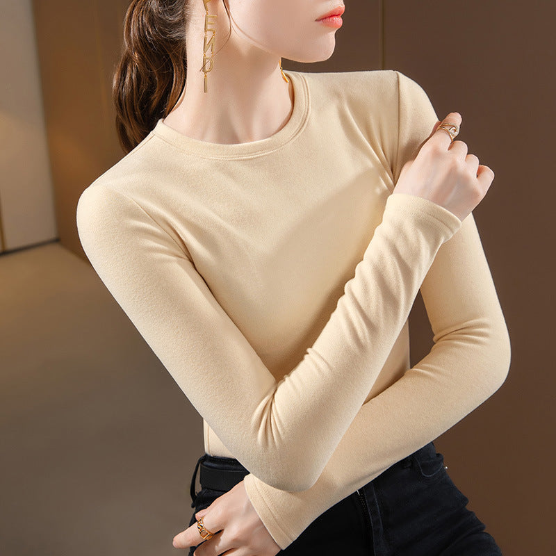 Double-sided Bottoming Shirt Sweater Basic Round Neck Brushed Long Sleeve Keep Warm Inner Match