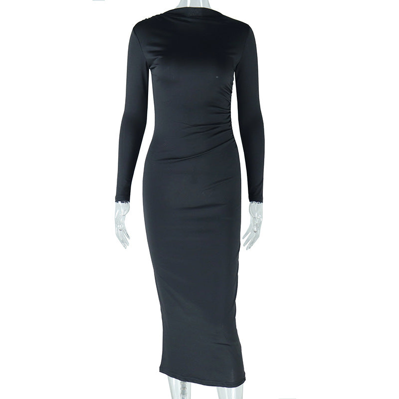 Women's Solid Color Round Neck Long Sleeve Pullover Dress
