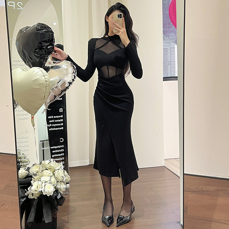 Mesh Stitching Long Sleeves Dress