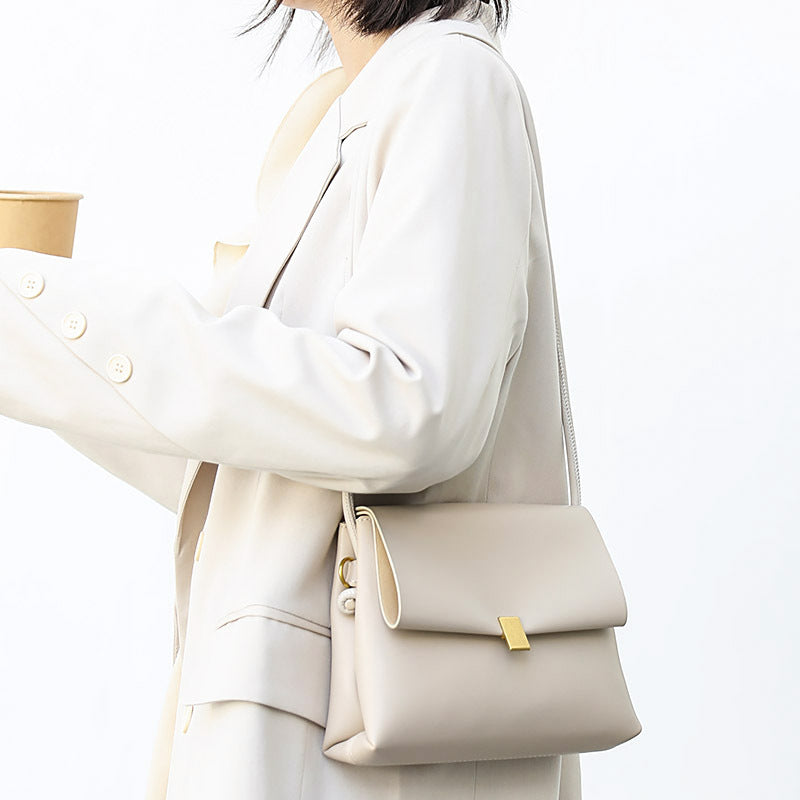 Fashion Soft Leather Shoulder Bag Double Flap Crossbody Female Bag