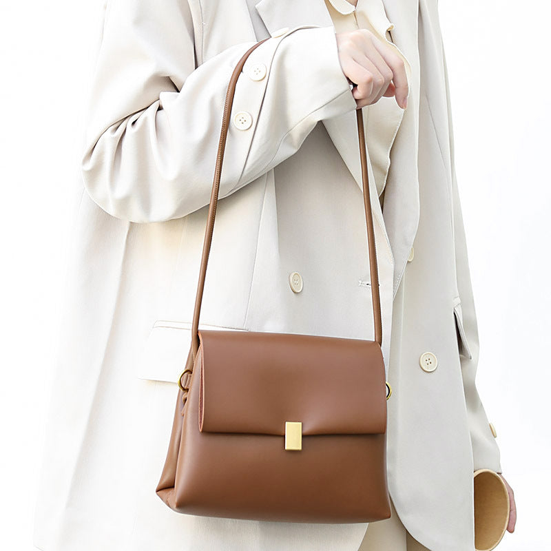 Fashion Soft Leather Shoulder Bag Double Flap Crossbody Female Bag