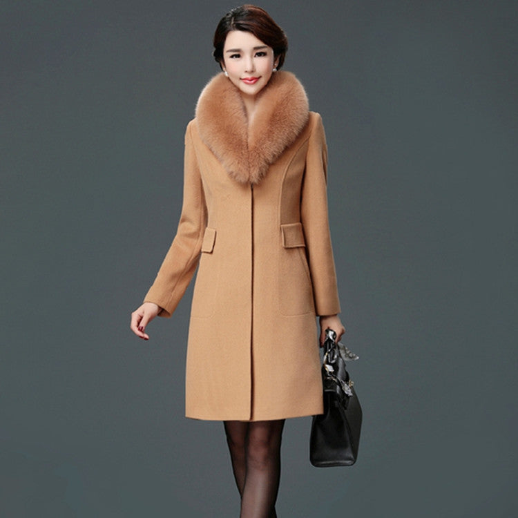 High quality fur collared women's wool coat