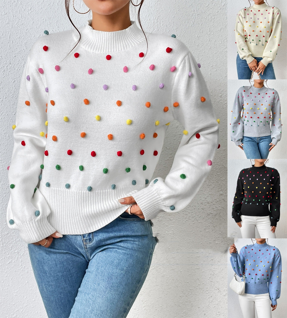 Women's Color Yarn Ball Women's Knitwear Hot Fashion Sweater Female