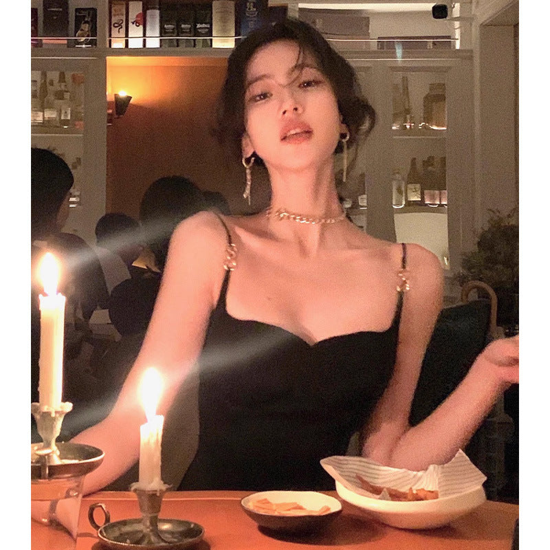 Women's French-style Split Sling Acetate Knitted Dress