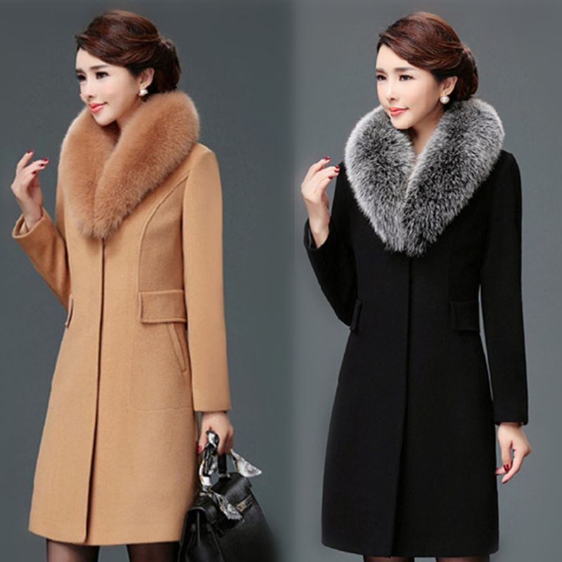 High quality fur collared women's wool coat