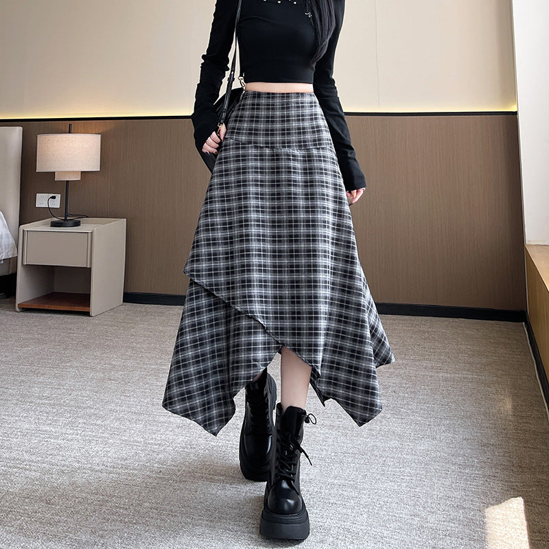 Irregular Women's Autumn And Winter New Plaid High Waist Slimming Skirt