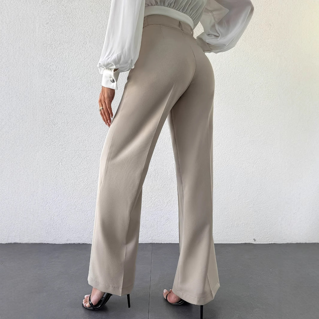 2025 New Fashion Temperament High Waist Slimming And Straight Casual Trousers Side Pocket French Commuter Business Trousers