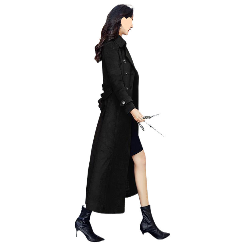 Solid Color Wool Coat Women's Long Slim Knee-length Padded Thick Wool Overcoat
