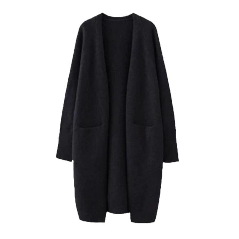 Idle Style Mid-length Sweater Coat Women's Loose Pockets Knitted Cardigan