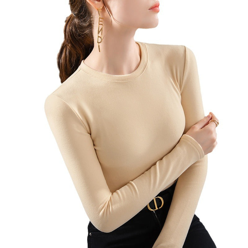 Double-sided Bottoming Shirt Sweater Basic Round Neck Brushed Long Sleeve Keep Warm Inner Match