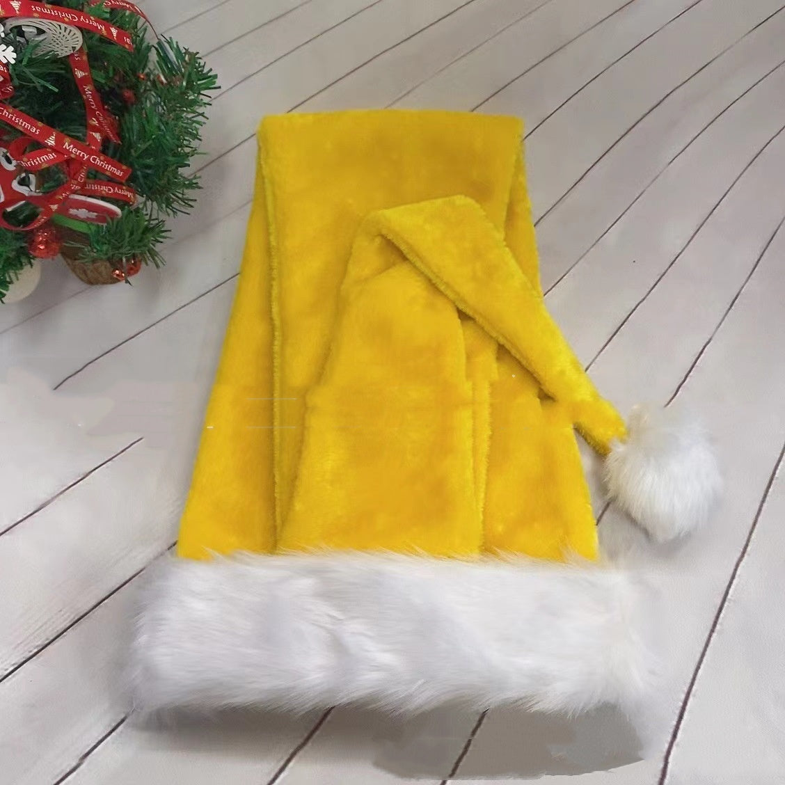 Extra Long Christmas Santa Hat Plush Christmas Decorations White Xmas Claus Cap For Party Costume