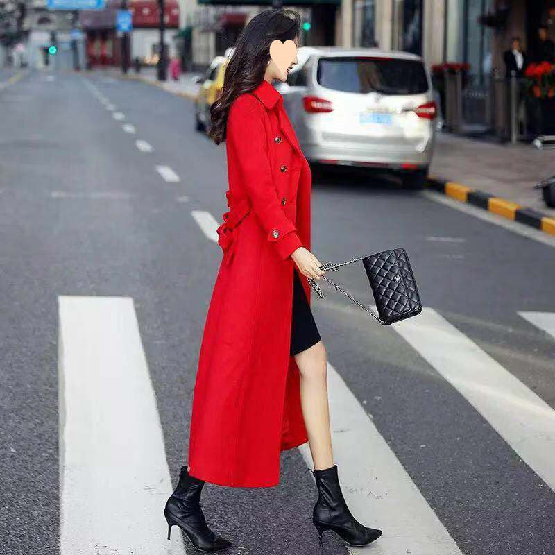 Solid Color Wool Coat Women's Long Slim Knee-length Padded Thick Wool Overcoat