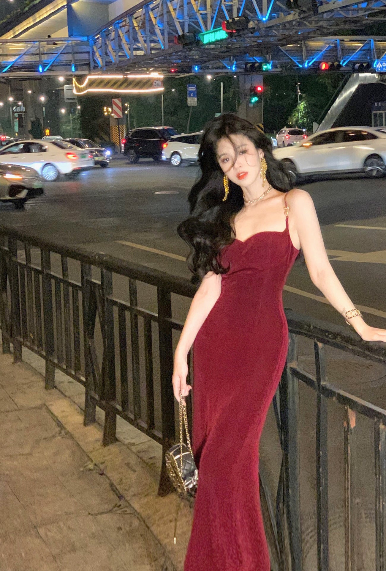 Women's French-style Split Sling Acetate Knitted Dress