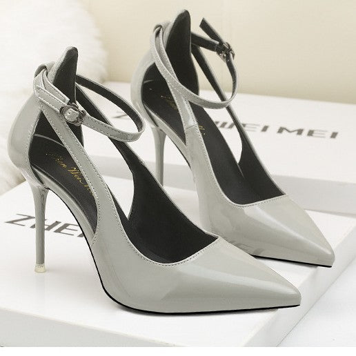 Spring And Summer New Fine Heel Package Head Leather Sandals Pointed