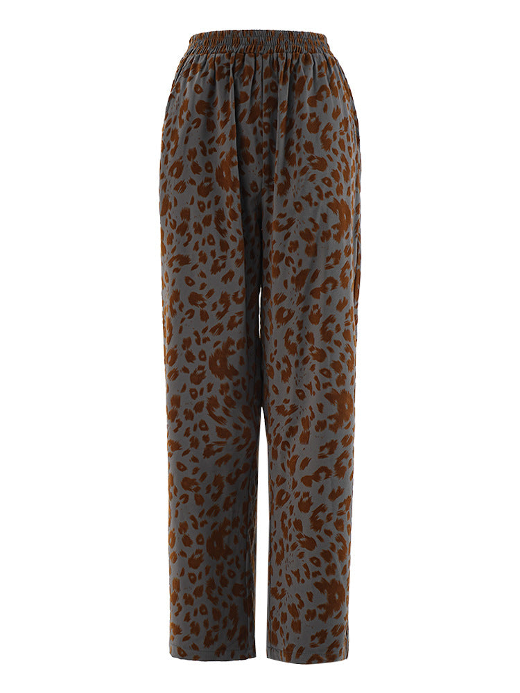 Leopard Print Casual High-end Temperament Suit Wide Leg Pants Two-piece Suit