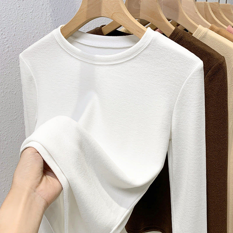 Double-sided Bottoming Shirt Sweater Basic Round Neck Brushed Long Sleeve Keep Warm Inner Match
