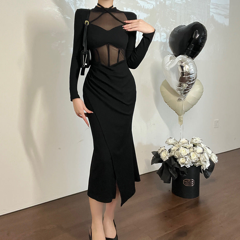 Mesh Stitching Long Sleeves Dress