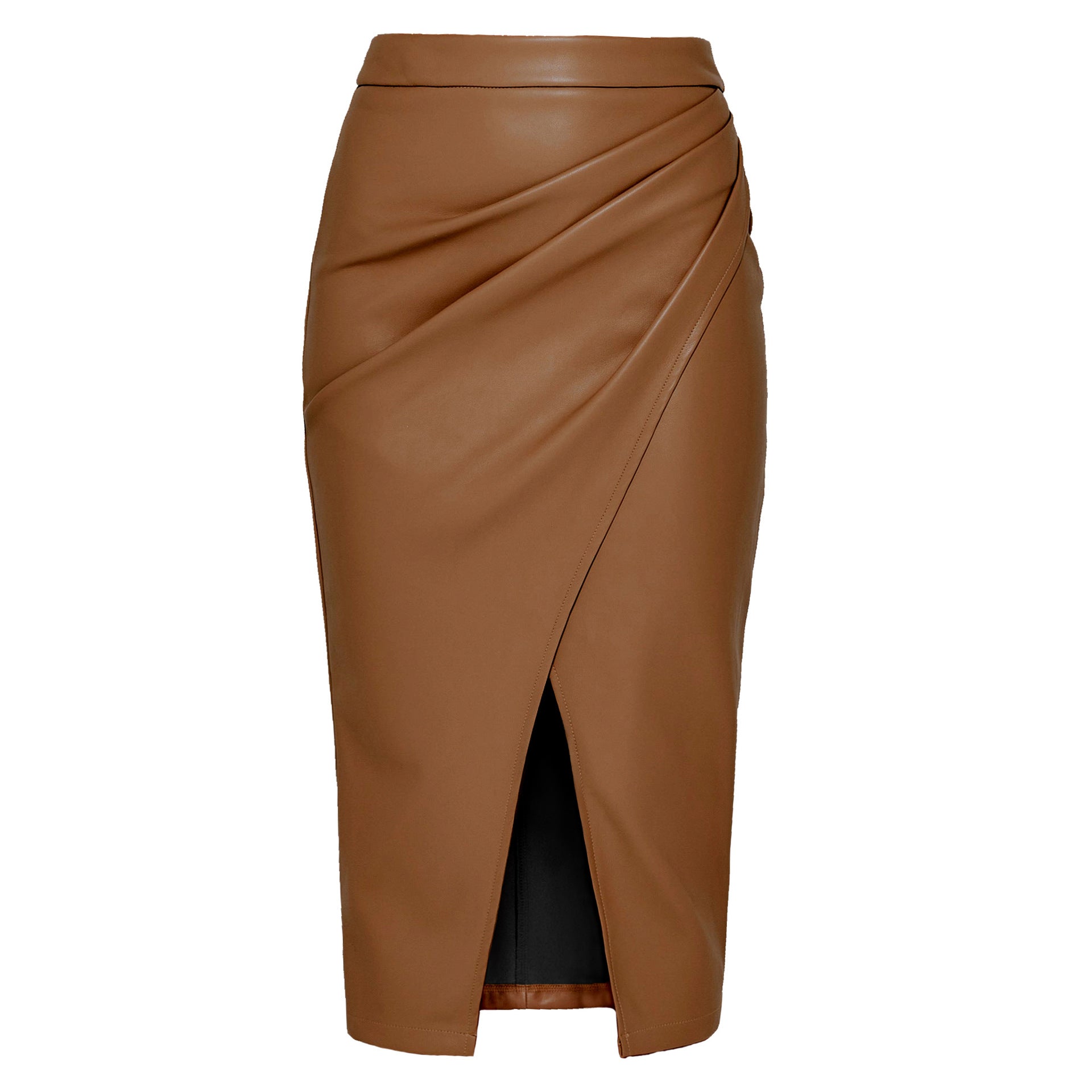 Women's High Waist Zipper Heap Pleated Leather Skirt