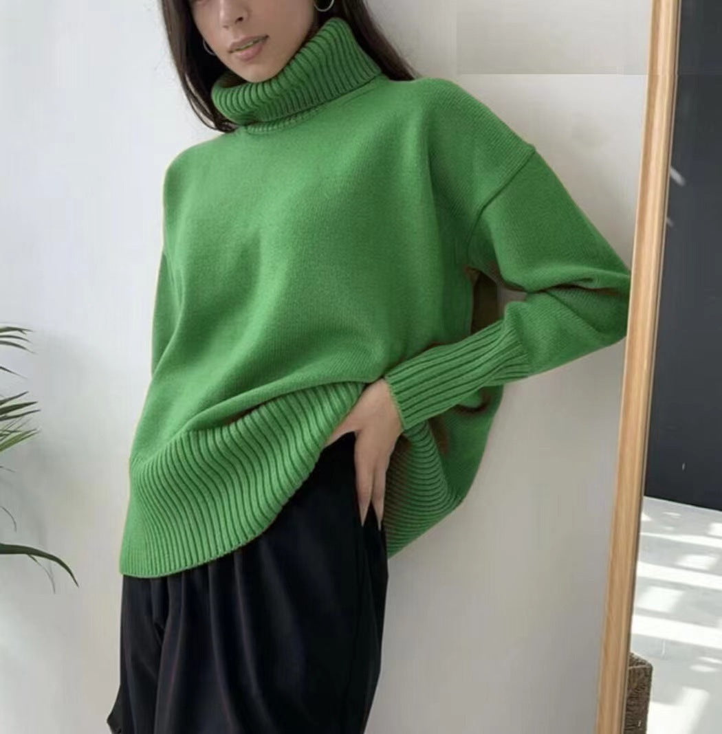 Soft And Comfortable High Polo Collar Solid Color Pullover