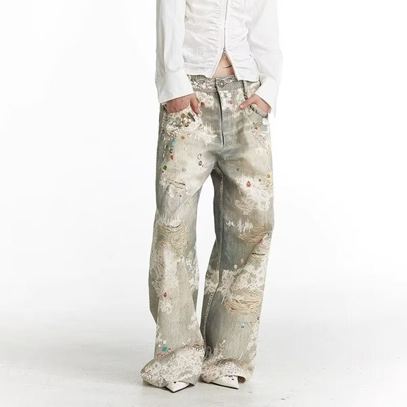 Street Fashion Niche Ripped Straight-leg Pants For Men