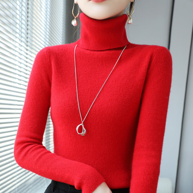 Slim Fit Women's Turtleneck Short Pure Wool Sweater