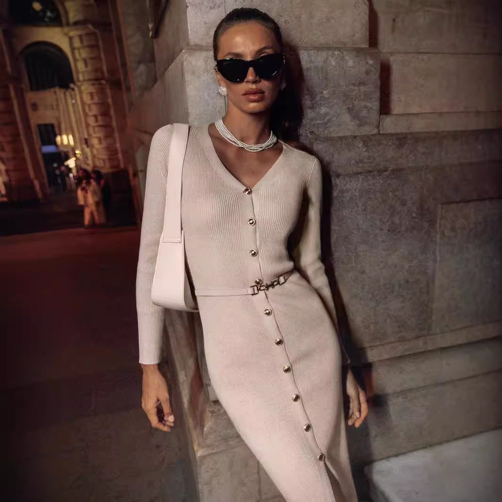 Autumn And Winter Long Sleeve Knitted Dress Sheath