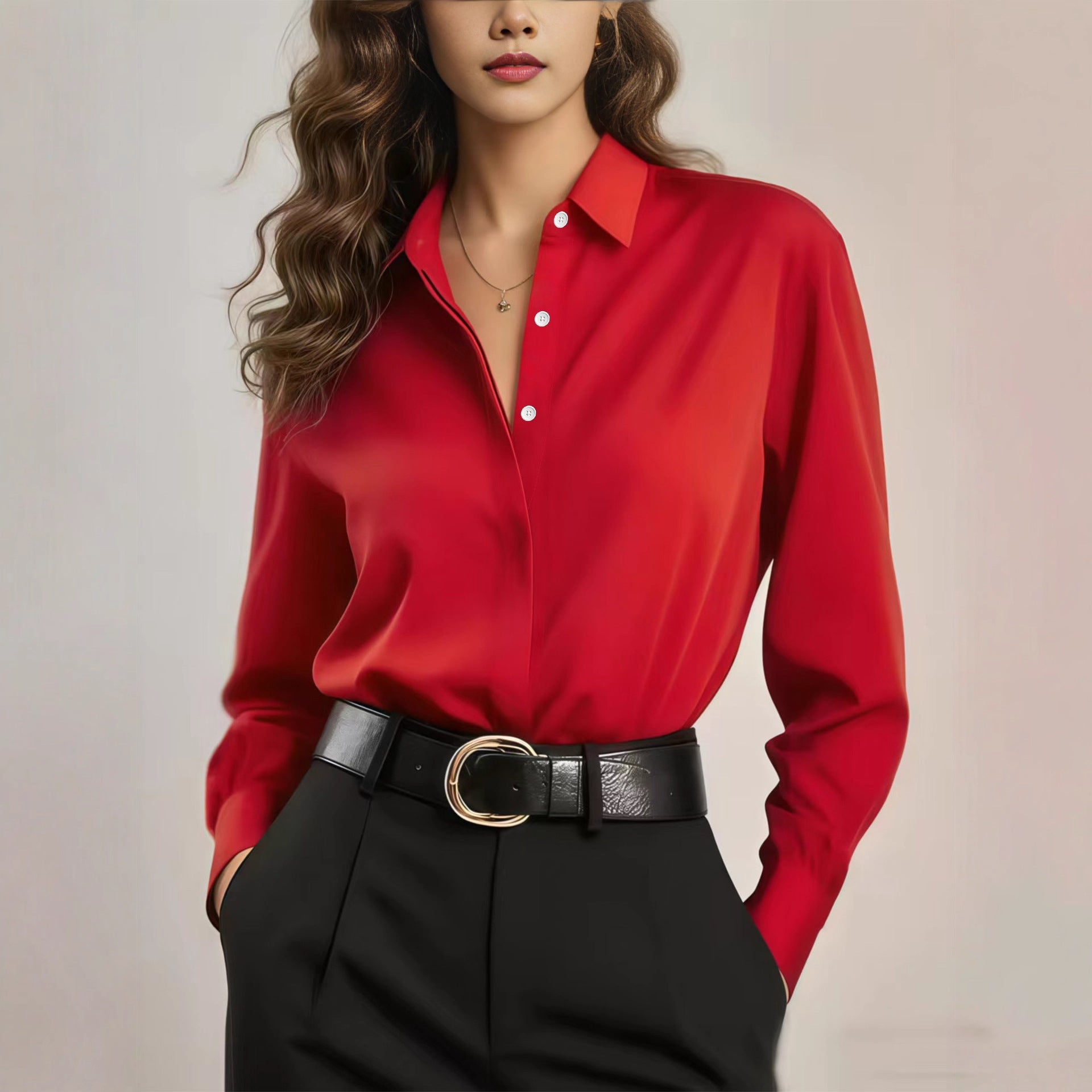 Women's Solid Color Loose Button Lapel Shirt