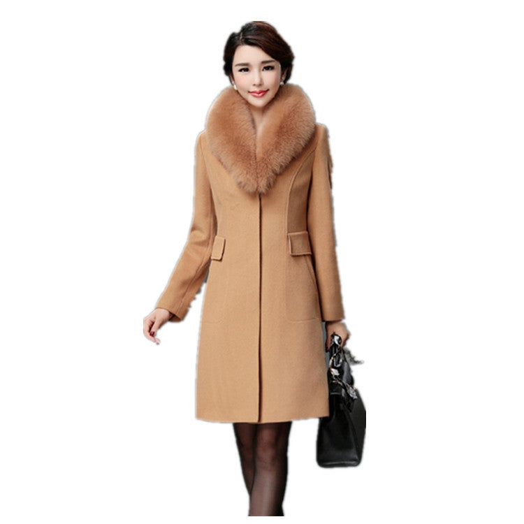 High quality fur collared women's wool coat