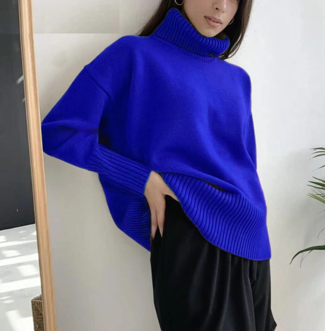 Soft And Comfortable High Polo Collar Solid Color Pullover