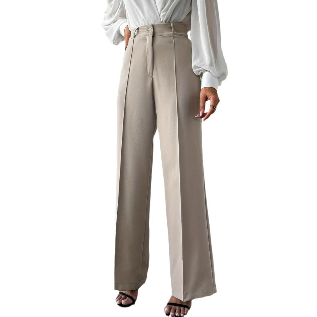 2025 New Fashion Temperament High Waist Slimming And Straight Casual Trousers Side Pocket French Commuter Business Trousers