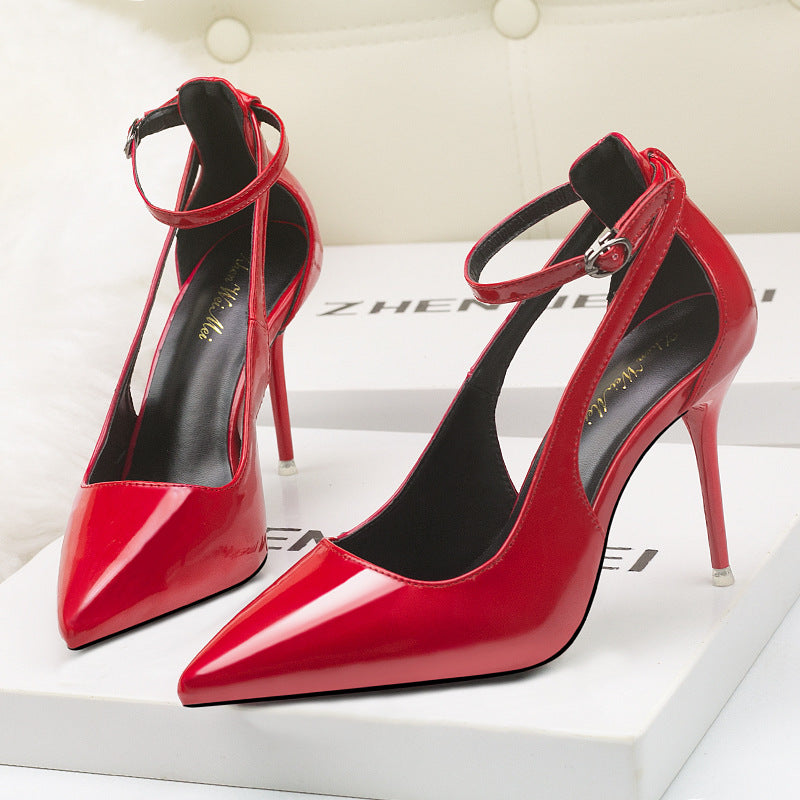 Spring And Summer New Fine Heel Package Head Leather Sandals Pointed