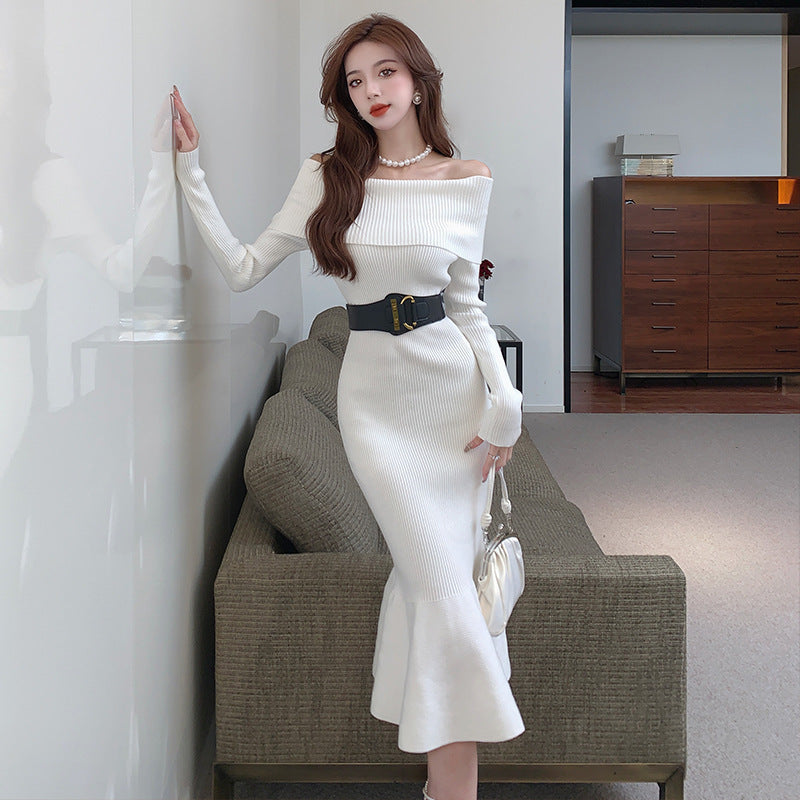 Women's Temperament One-shoulder Waist-slimming Knitted Fishtail Skirt
