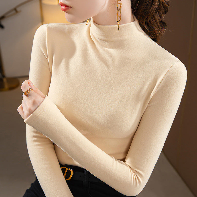 Double-sided Bottoming Shirt Sweater Basic Round Neck Brushed Long Sleeve Keep Warm Inner Match