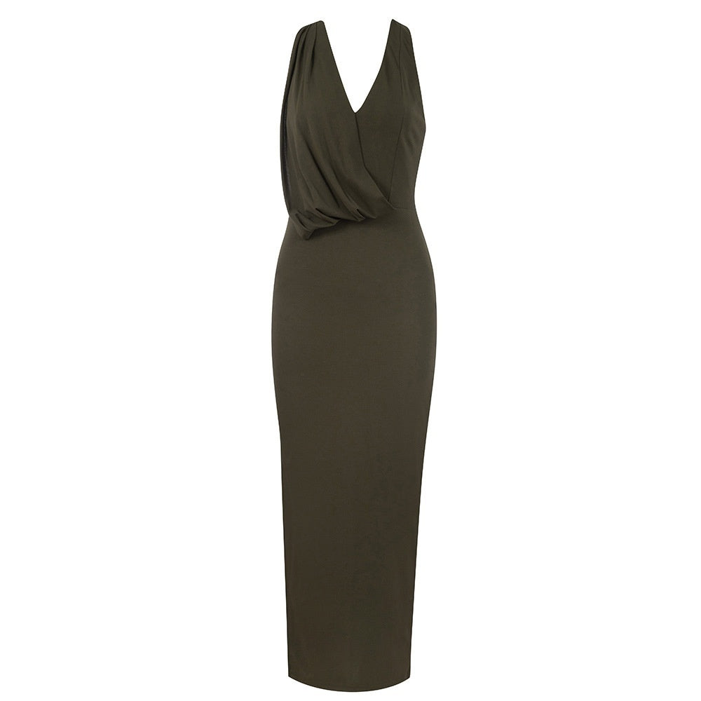 New Independent Design Halter Deep V Bare Back Knitted Bandage Evening Dress Dress Mid-length