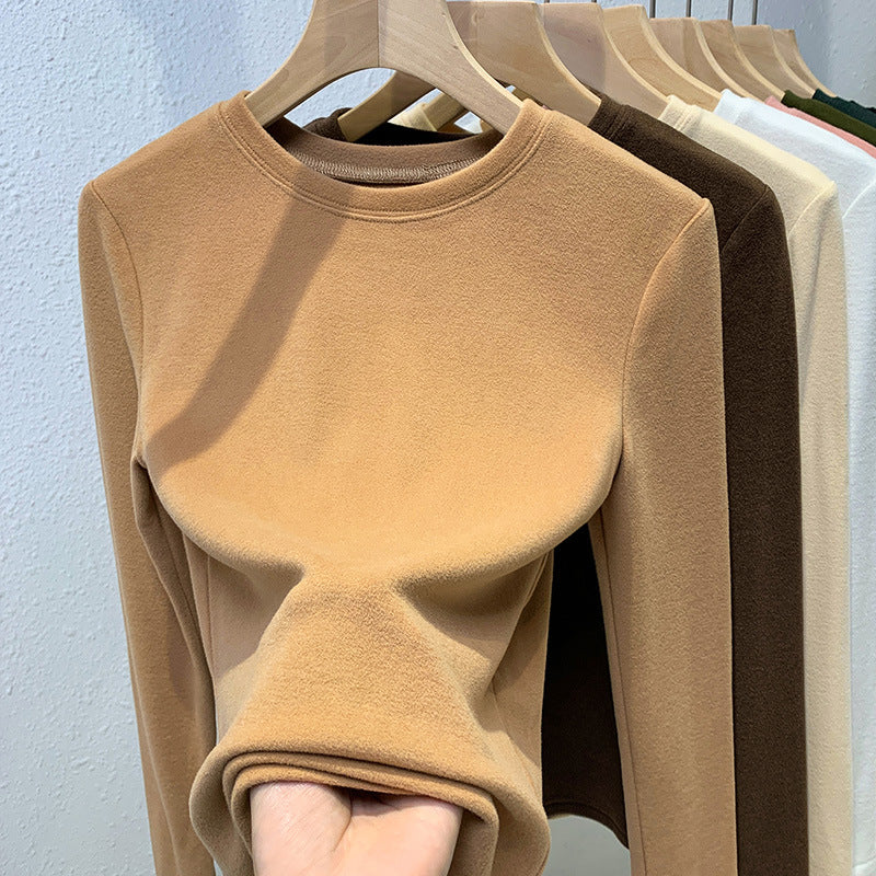 Double-sided Bottoming Shirt Sweater Basic Round Neck Brushed Long Sleeve Keep Warm Inner Match