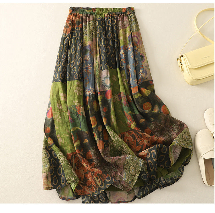 Women's Retro Printed Double-Layer Skirt