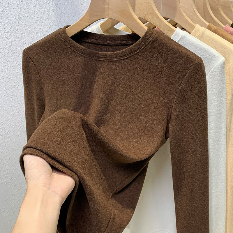 Double-sided Bottoming Shirt Sweater Basic Round Neck Brushed Long Sleeve Keep Warm Inner Match