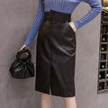 High waist bag hip split leather skirt