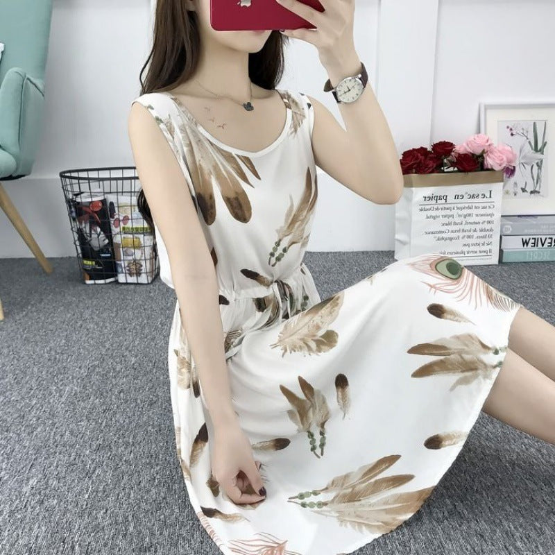 Women's Mid-length Plus Size Slimming Drawstring Sleeveless Vest Dress