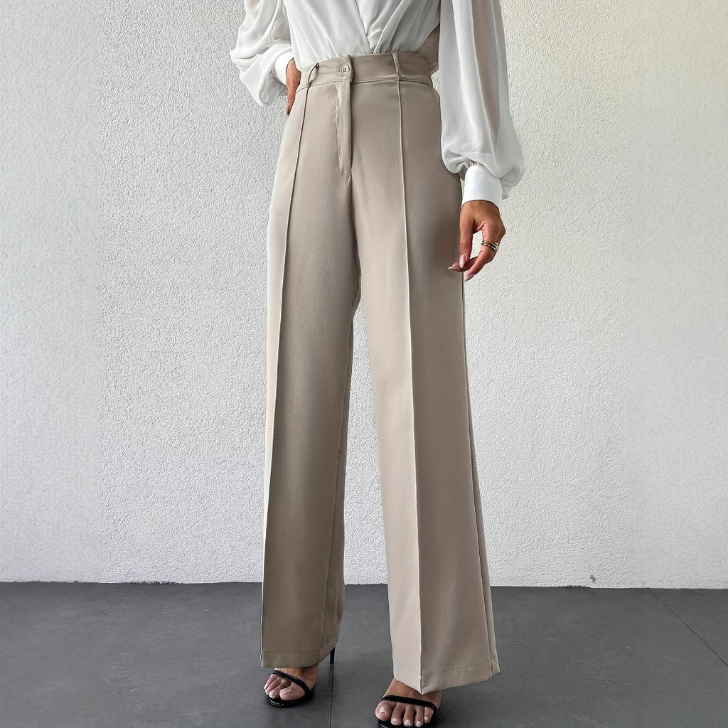 2025 New Fashion Temperament High Waist Slimming And Straight Casual Trousers Side Pocket French Commuter Business Trousers