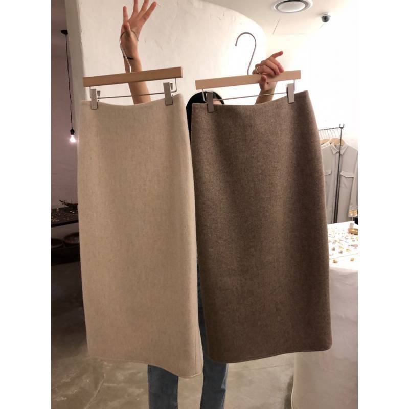 Vintage Slim Woolen Japanese Autumn Winter One Step Skirt