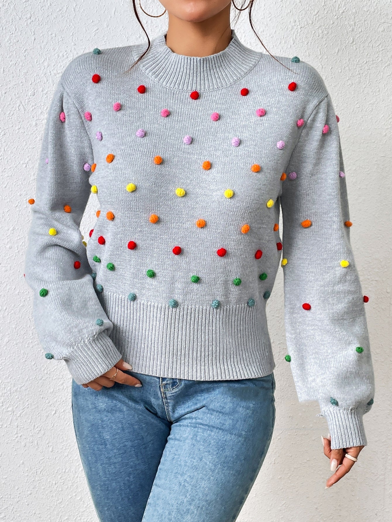 Women's Color Yarn Ball Women's Knitwear Hot Fashion Sweater Female
