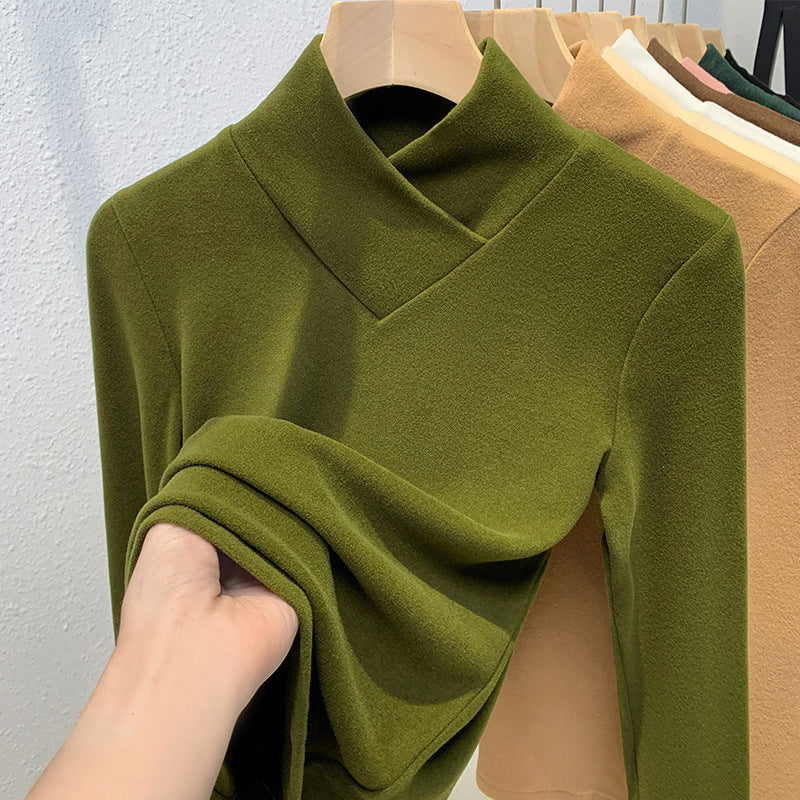 Double-sided Bottoming Shirt Sweater Basic Round Neck Brushed Long Sleeve Keep Warm Inner Match