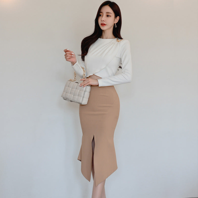 New Ladies Slim Top Slit Pack Hip Skirt Suit