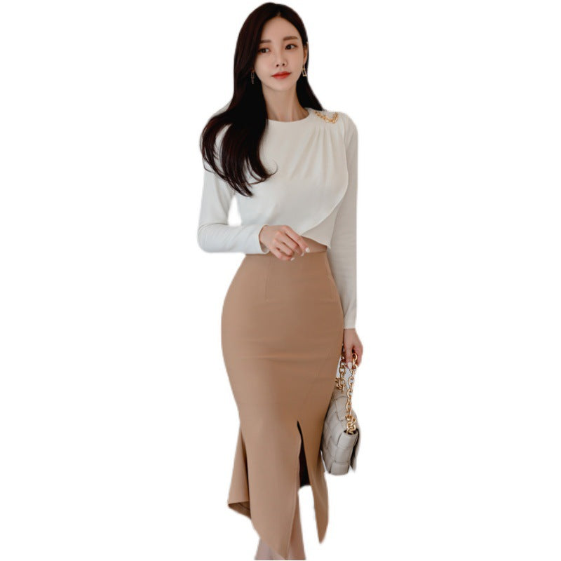 New Ladies Slim Top Slit Pack Hip Skirt Suit