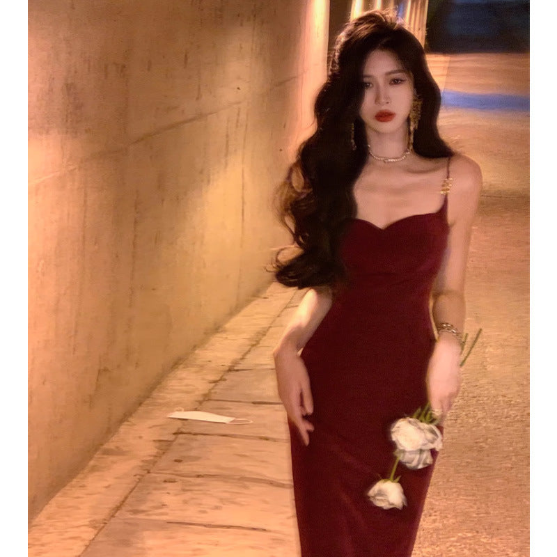 Women's French-style Split Sling Acetate Knitted Dress