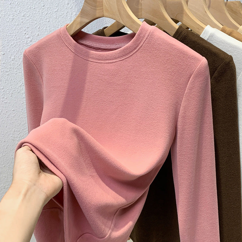 Double-sided Bottoming Shirt Sweater Basic Round Neck Brushed Long Sleeve Keep Warm Inner Match