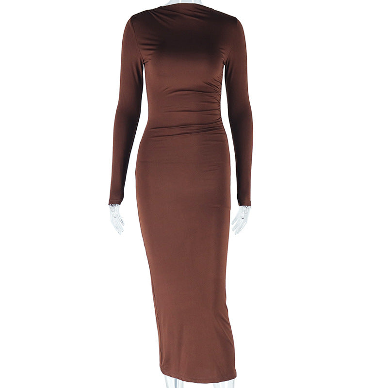 Women's Solid Color Round Neck Long Sleeve Pullover Dress